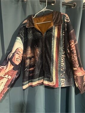 Graphic Zip-Up Jacket with Multicolor Portrait - Black